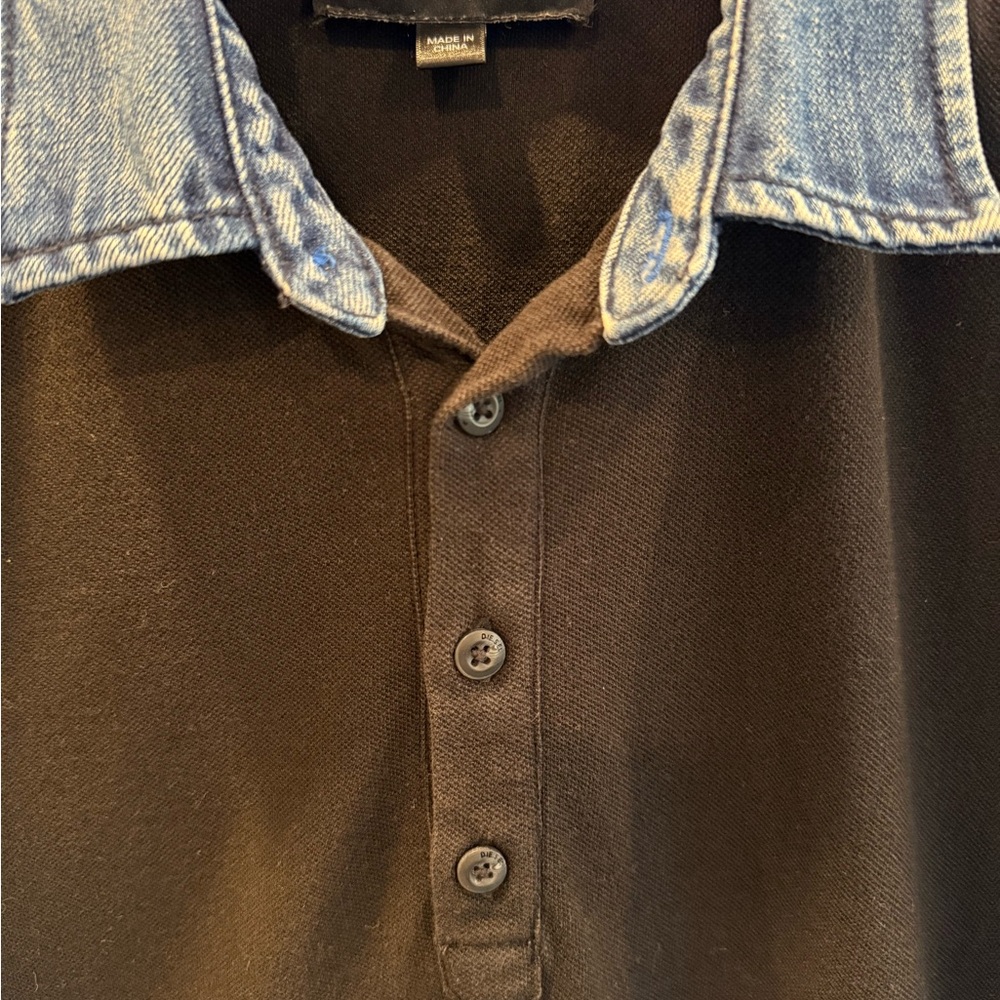 Black Diesel Polo with Denim Collar - Picture 3 of 4